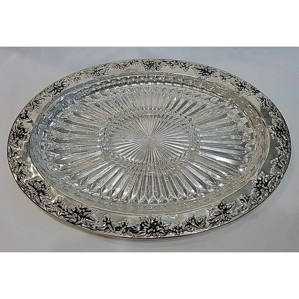 Vintage Godinger Paul Revere Silver Plated Grape Design Oval Relish Tray 6036